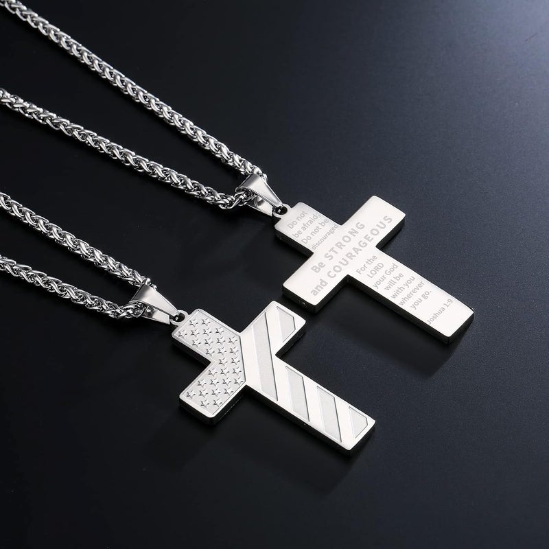 DuoDiner Valentines Day Gifts for Him -18+2 Inch Cross Necklace Bible Verse Stainless Steel American Flag Pendant Chain for Men Boys Cross Jewelry Gift - Image 4